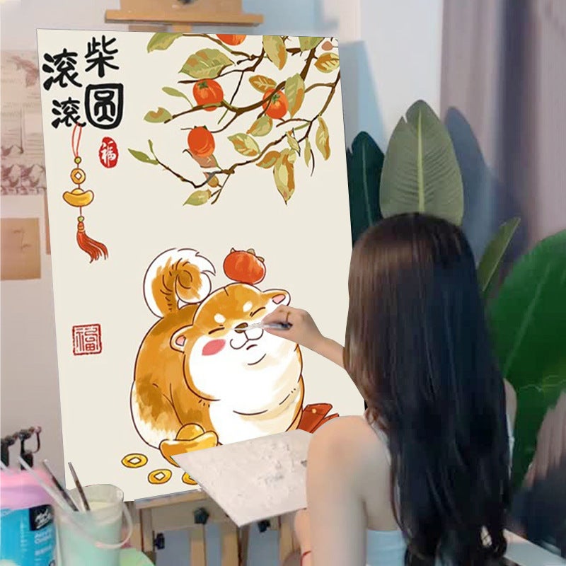 Shishi Ruyi Digital Oil Painting Diy Dog Cartoon Hand-Filled Color Filled Acrylic Oil Painting Style - Image 2